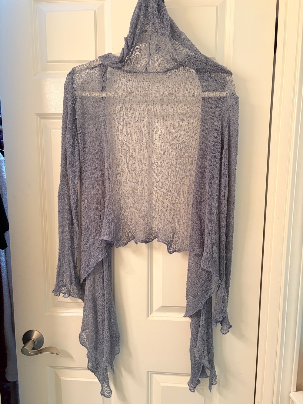Sheer Hooded Draped Shrug in Pale Blue - Picture 2 of 9